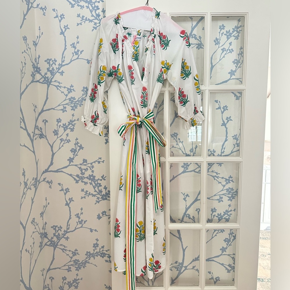 Worn once - pink city prints dress with tie